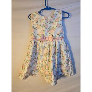 Vintage Girls Pink White Floral Dress Little Lass Size 3T Bow